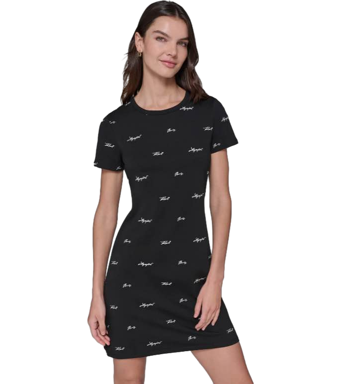 【Karl Lagerfeld Outlet】刺繡小標識連身裙 L4JD7435  黑