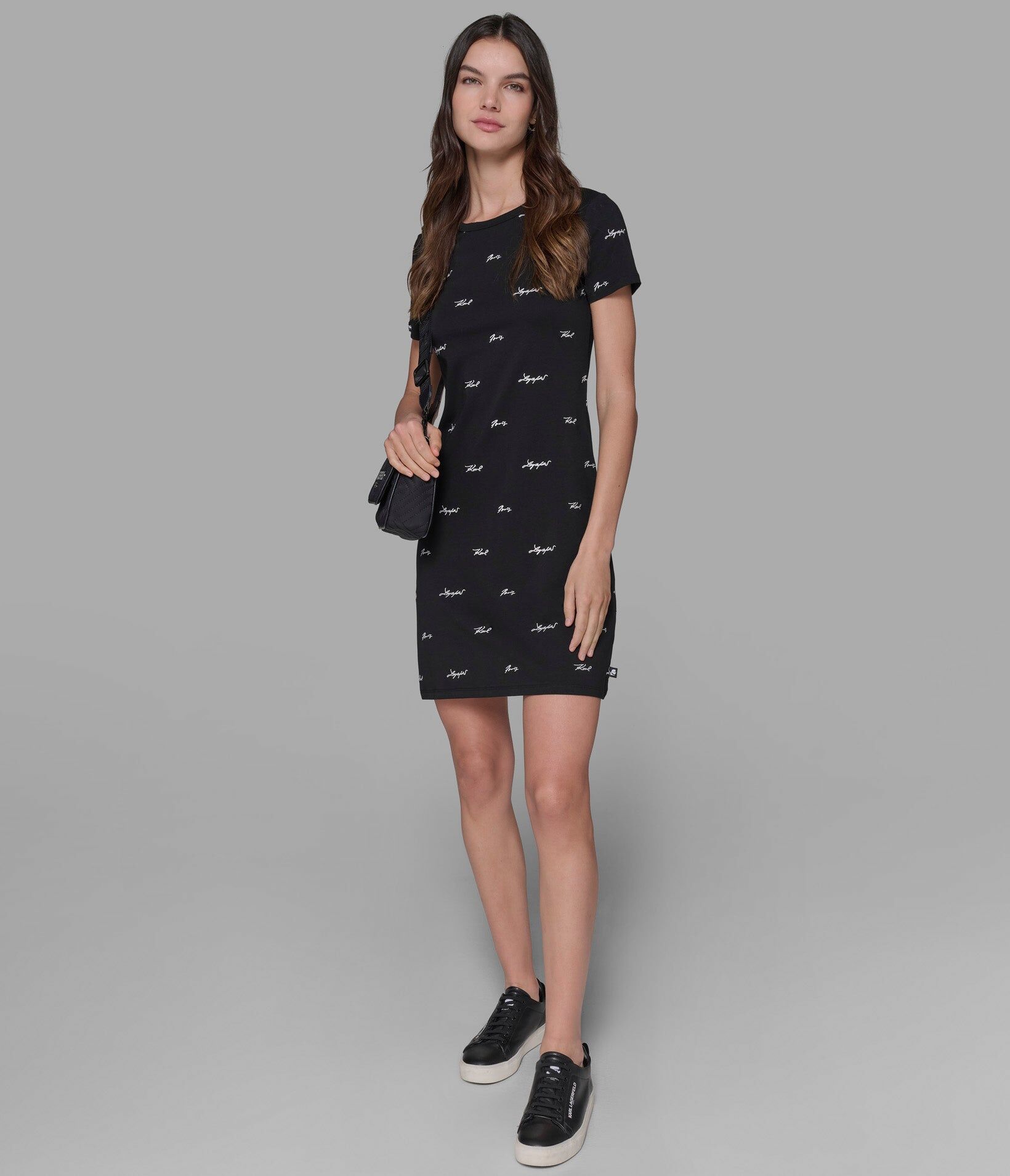 【Karl Lagerfeld Outlet】刺繡小標識連身裙 L4JD7435  黑