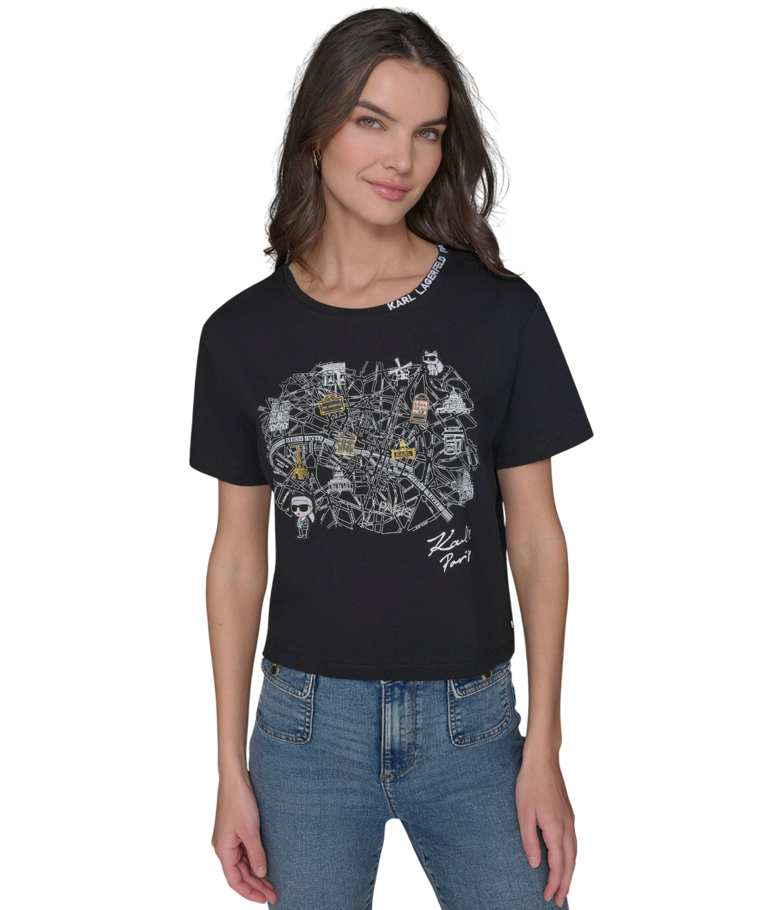 【Karl Lagerfeld Outlet】老佛爺地圖大標短袖 L5WH7008  黑
