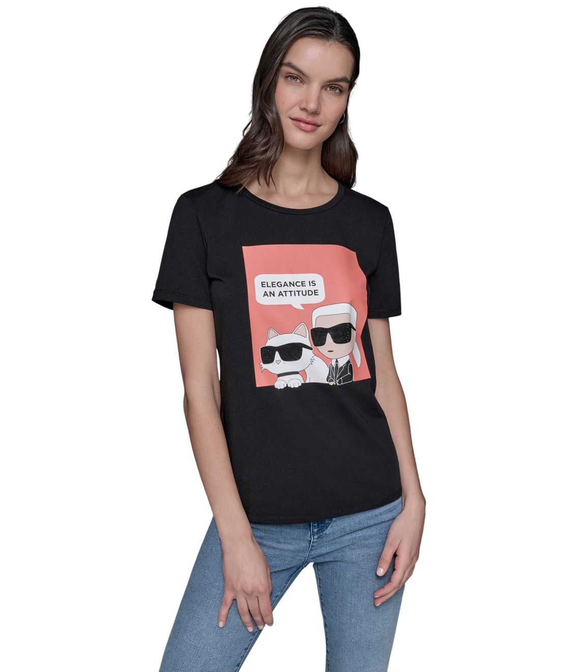 【Karl Lagerfeld Outlet】閃鑽墨鏡短袖襯衫 L5WHB079  黑