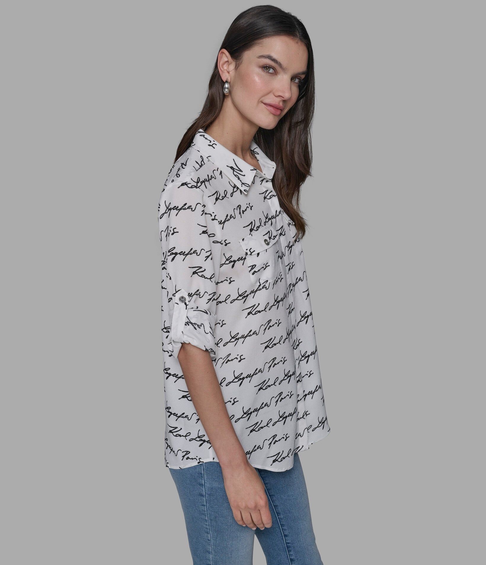 【Karl Lagerfeld Outlet】卡爾滿標透氣襯衫 L5TA6577  白