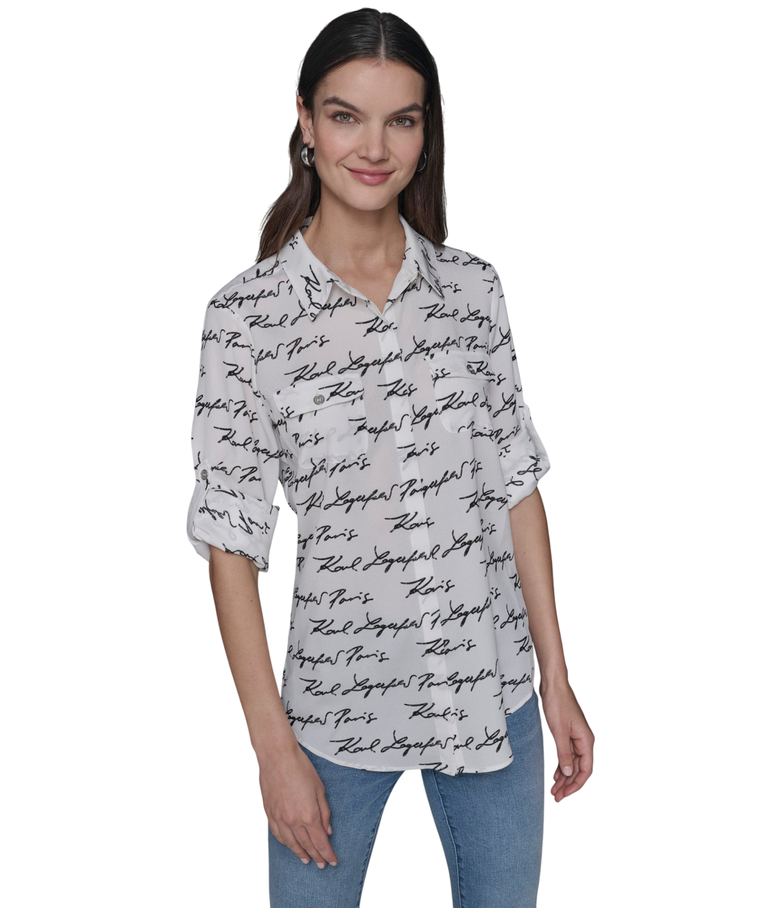 【Karl Lagerfeld Outlet】卡爾滿標透氣襯衫 L5TA6577  白