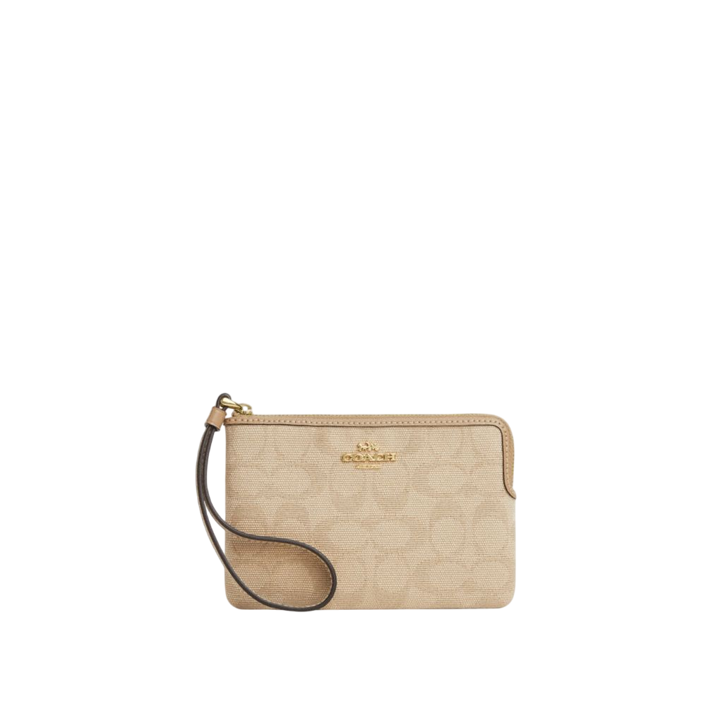 【Coach Outlet】Corner Zip Wristlet With Signature Canvas  米