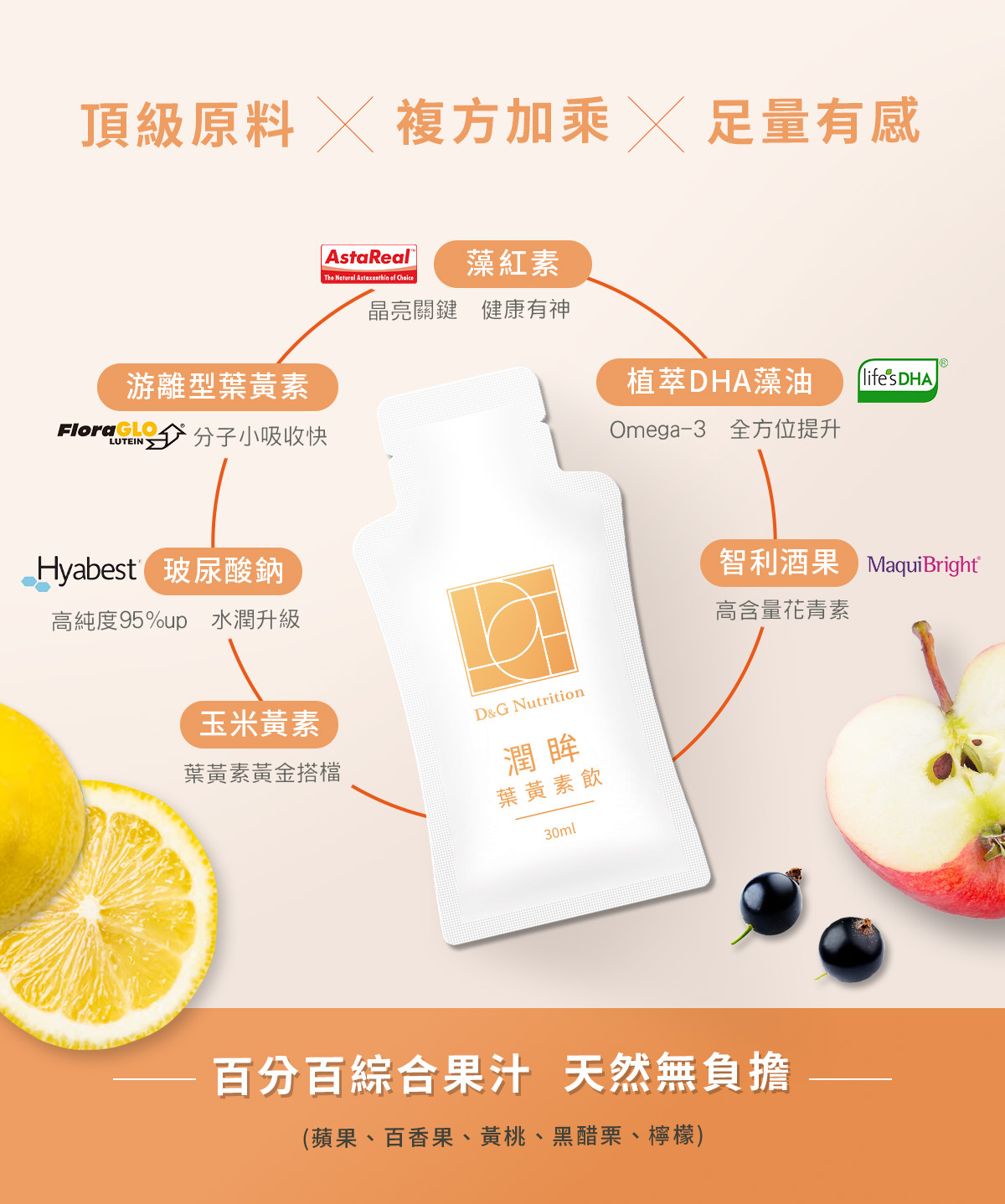 D&G,D&G Nutrition,喝的葉黃素,潤眸葉黃素飲,潤眸飲,保健飲品 推薦,葉黃素 推薦,藻紅素,葉黃素,玉米黃素,花青素,DHA,玻尿酸,雨生紅球藻,金盞花萃取物,智利酒果,藻油,阿拉伯糖,DHA 眼睛,護眼,蝦紅素,素食 蝦紅素,口服玻尿酸 眼睛,高純度玻尿酸,乾眼症,3C症候群,乾眼,眼睛乾澀