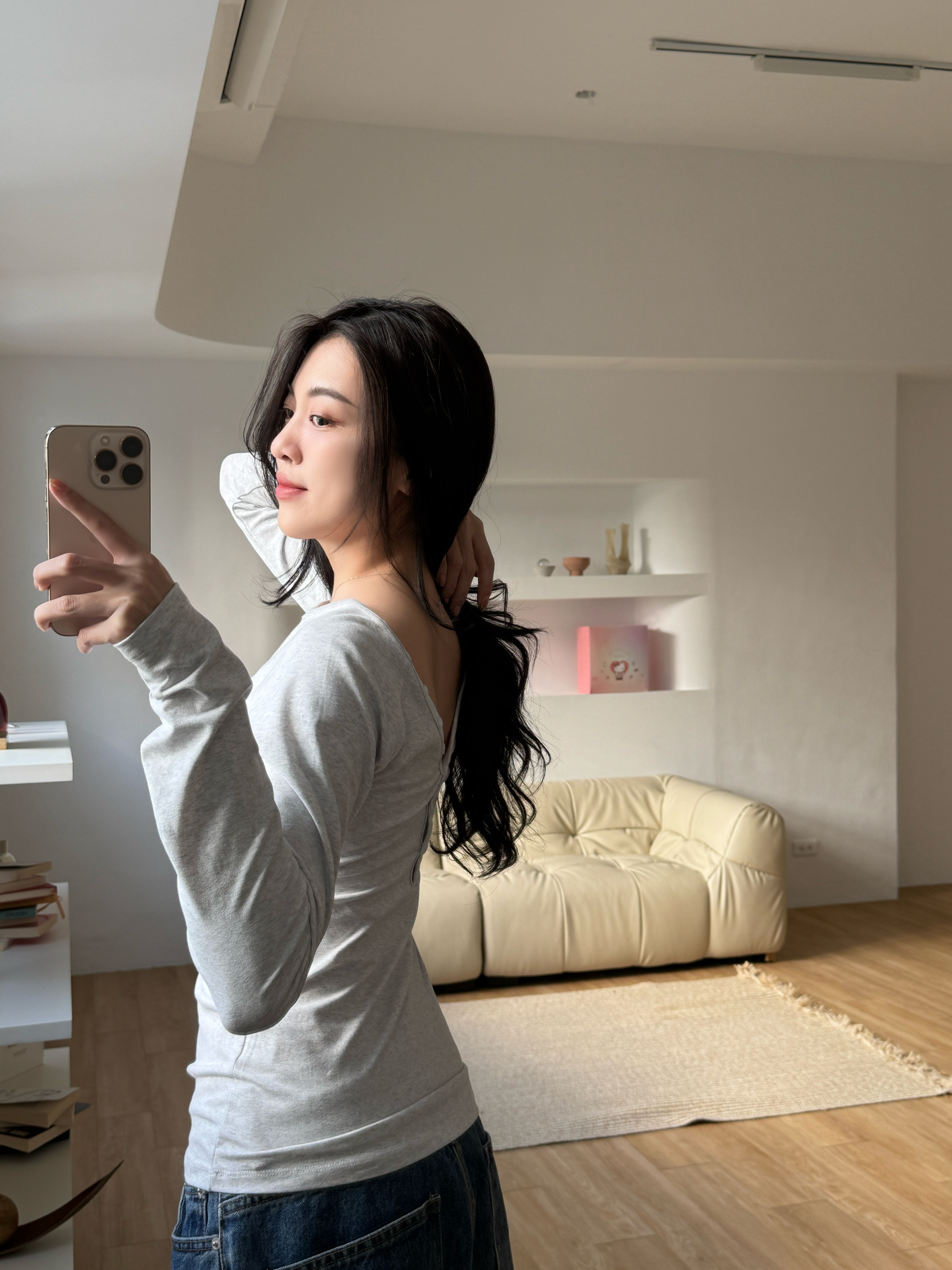 F09-高磅數彈性棉兩穿上衣(淺灰/黑)