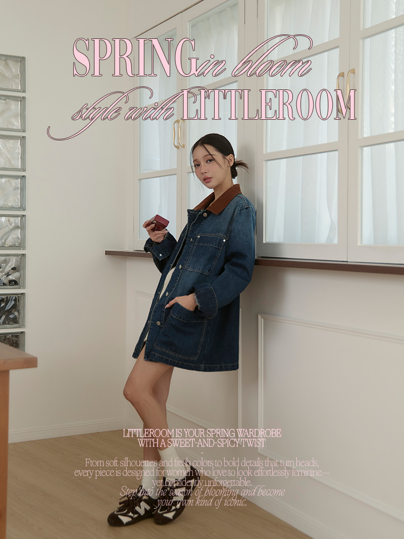 D1033-拼接領口袋牛仔外套