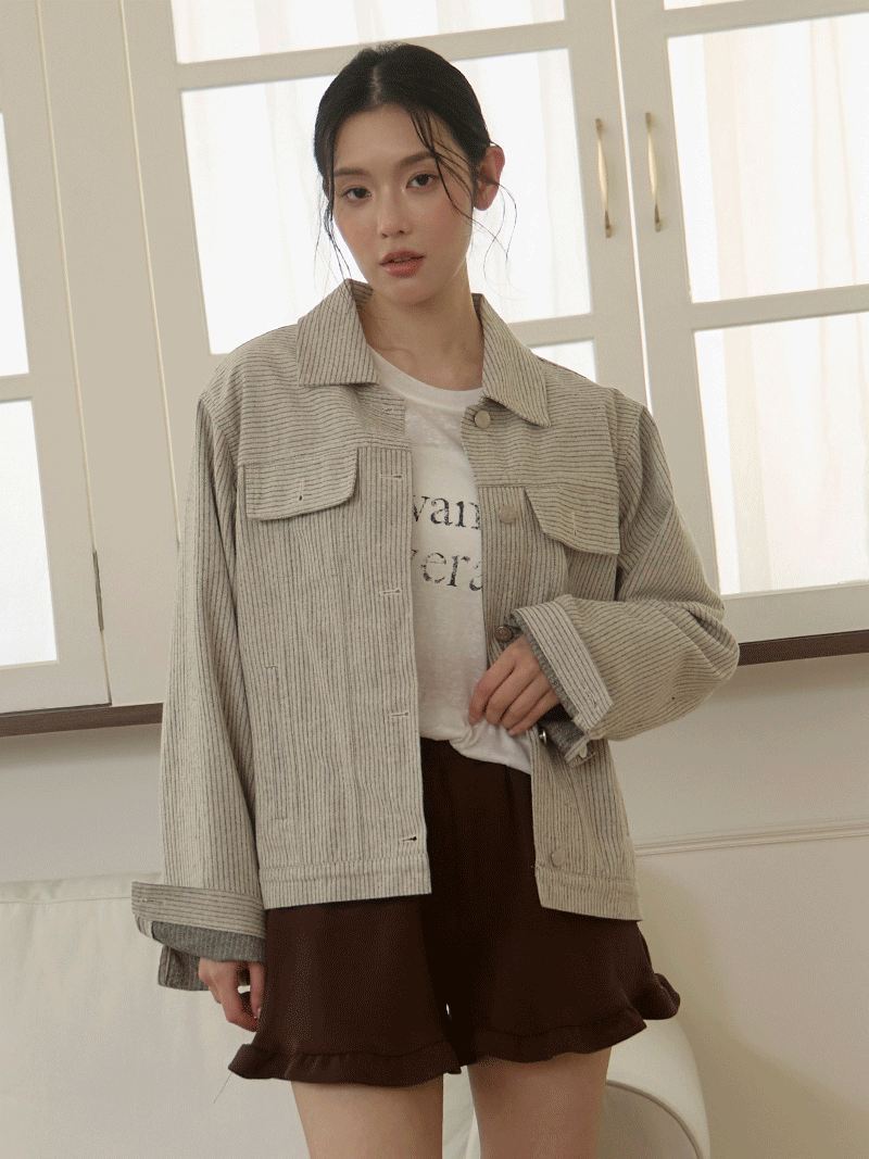 D1037-條紋襯衫外套