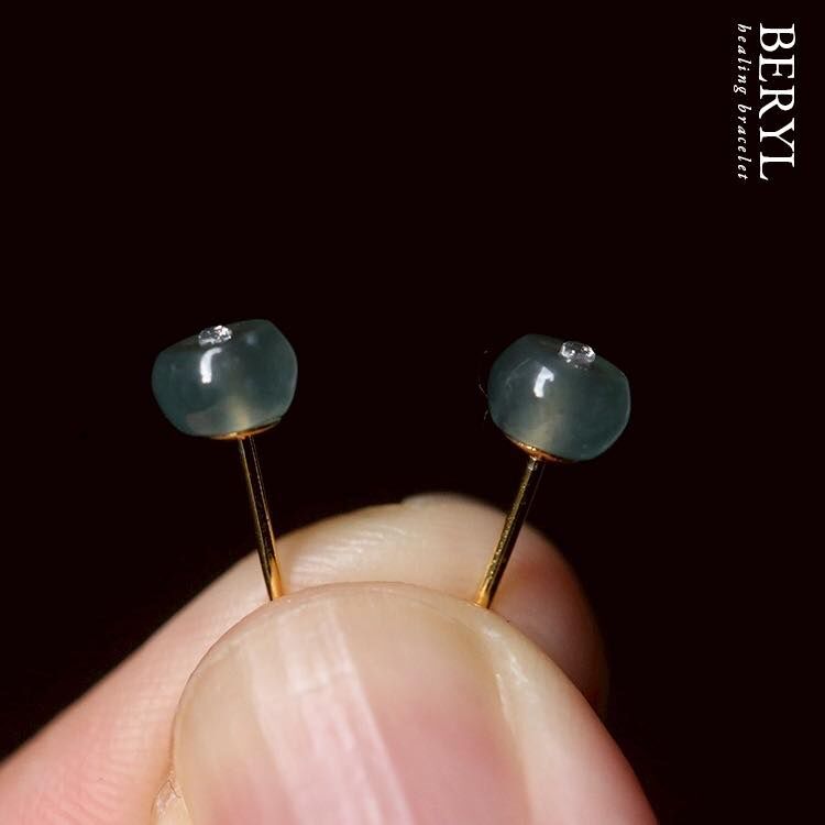小小平安扣 · 藍水翡翠耳環