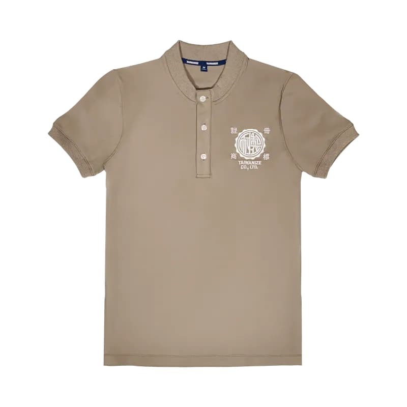 Ecolize系列-耐製復古圓形商標小立體刺繡男標準版環保再生布料唐領衫