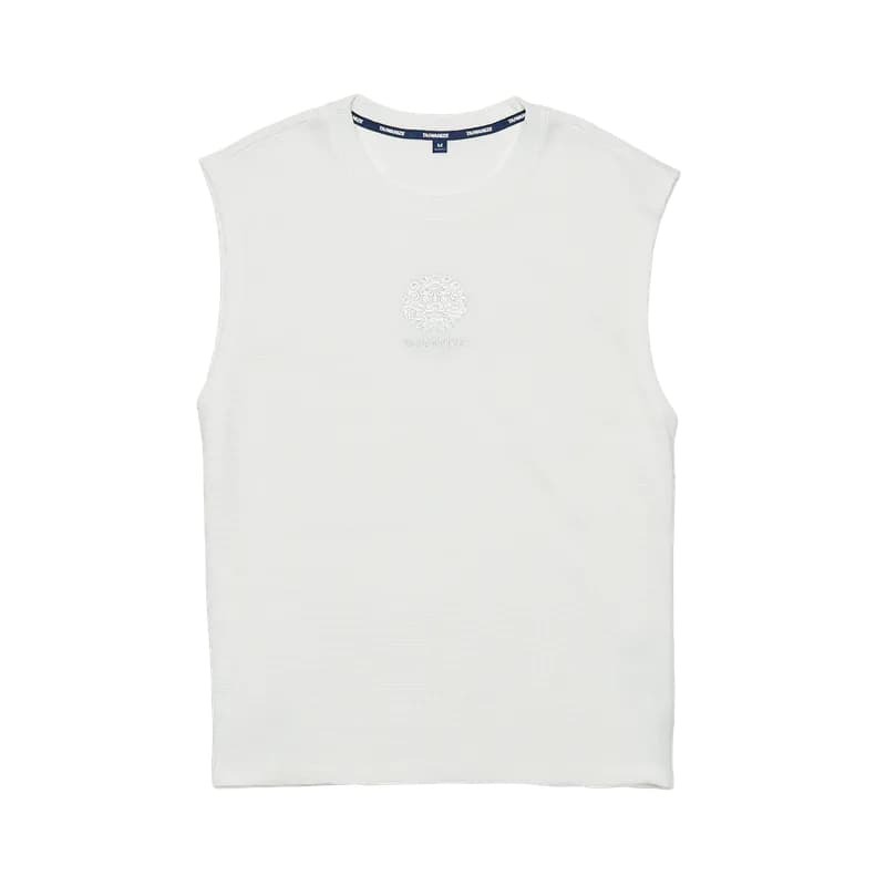 設計系列-立體安平劍獅小刺繡男寬肩寬版華夫格棉背心