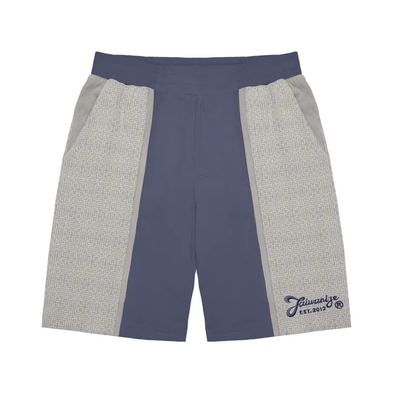 設計系列-方形窗花紋布紋撞色拼接男標準版重磅純棉短褲