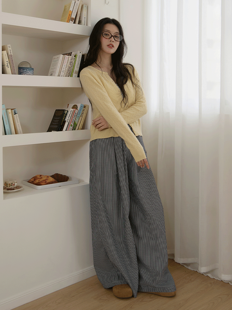 B1631-鬆緊直條寬褲
