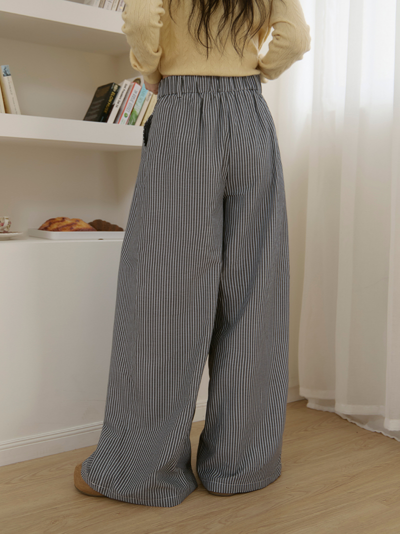 B1631-鬆緊直條寬褲