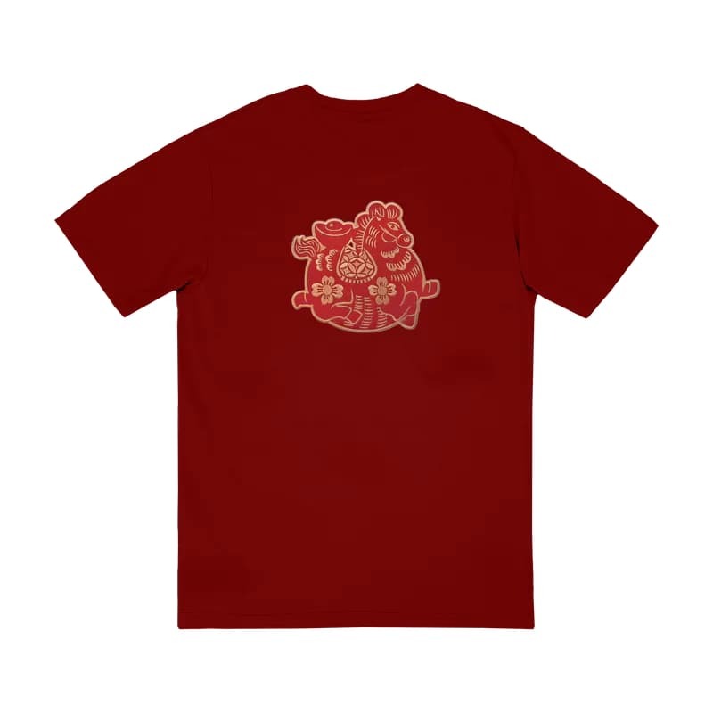 設計系列-剪紙馬背面大貼布刺繡男/女標準版莫代爾棉T恤