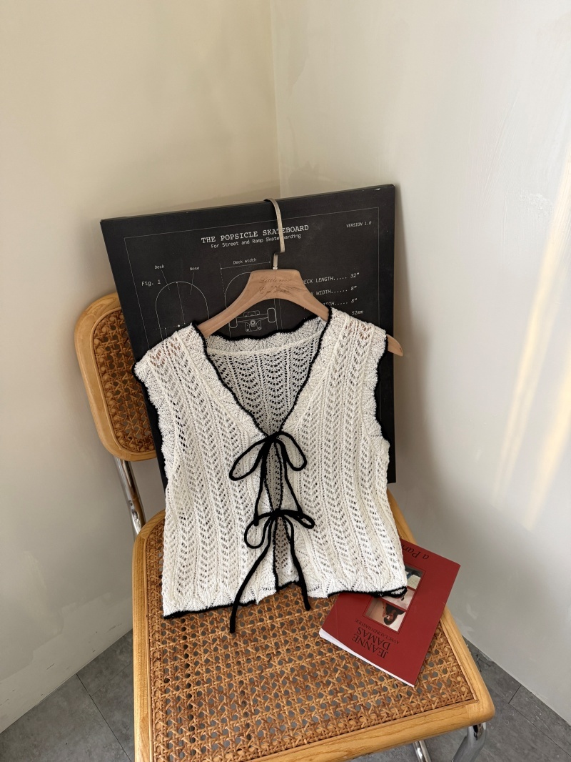 A3250-撞色滾邊針織綁帶背心