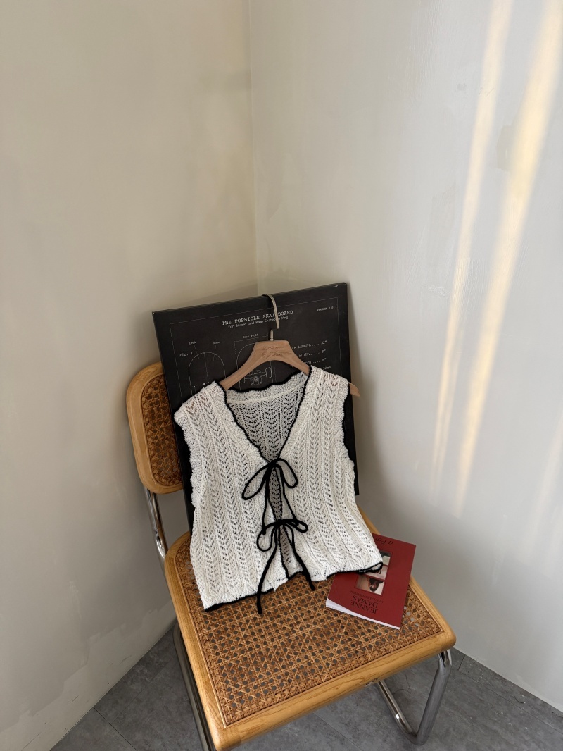 A3250-撞色滾邊針織綁帶背心