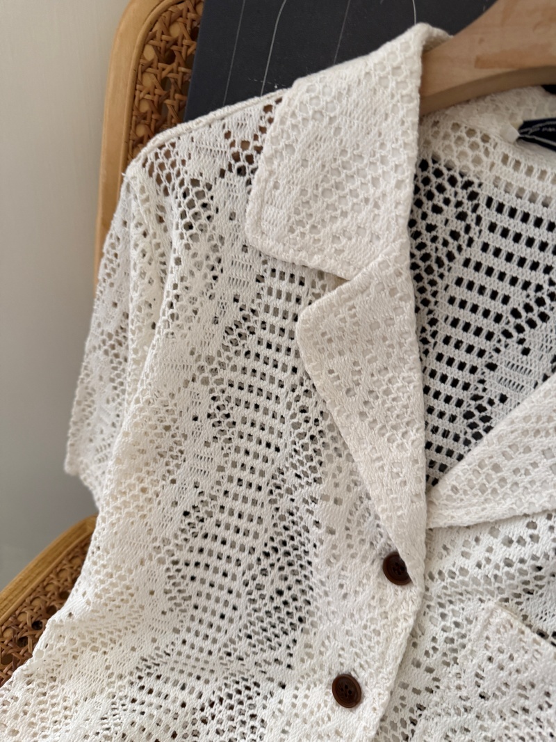 A3254-復古鏤空針織短袖襯衫