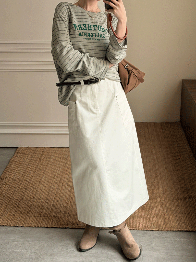 B1635-雙口袋直筒裙(附皮帶)