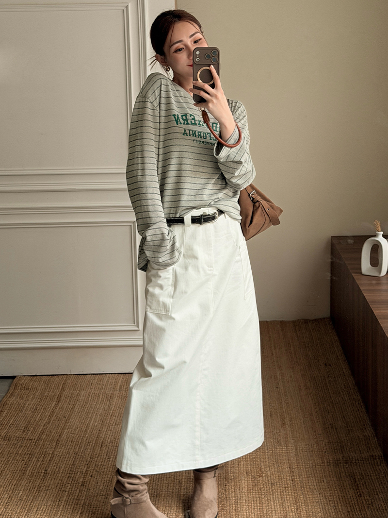 B1635-雙口袋直筒裙(附皮帶)