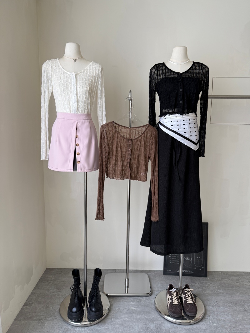 A3257-透膚皺褶短版上衣