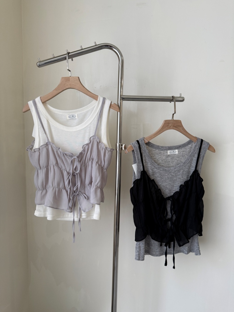 A3263-皺皺抽繩兩件式背心