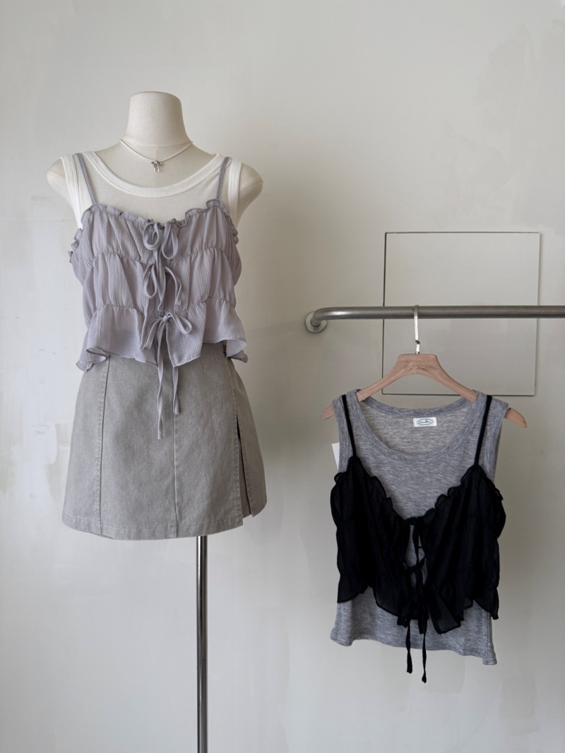 A3263-皺皺抽繩兩件式背心