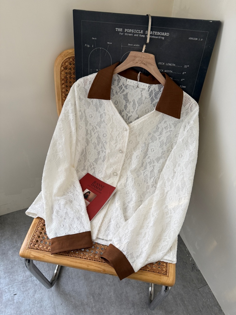 A3265-拼接領蕾絲襯衫