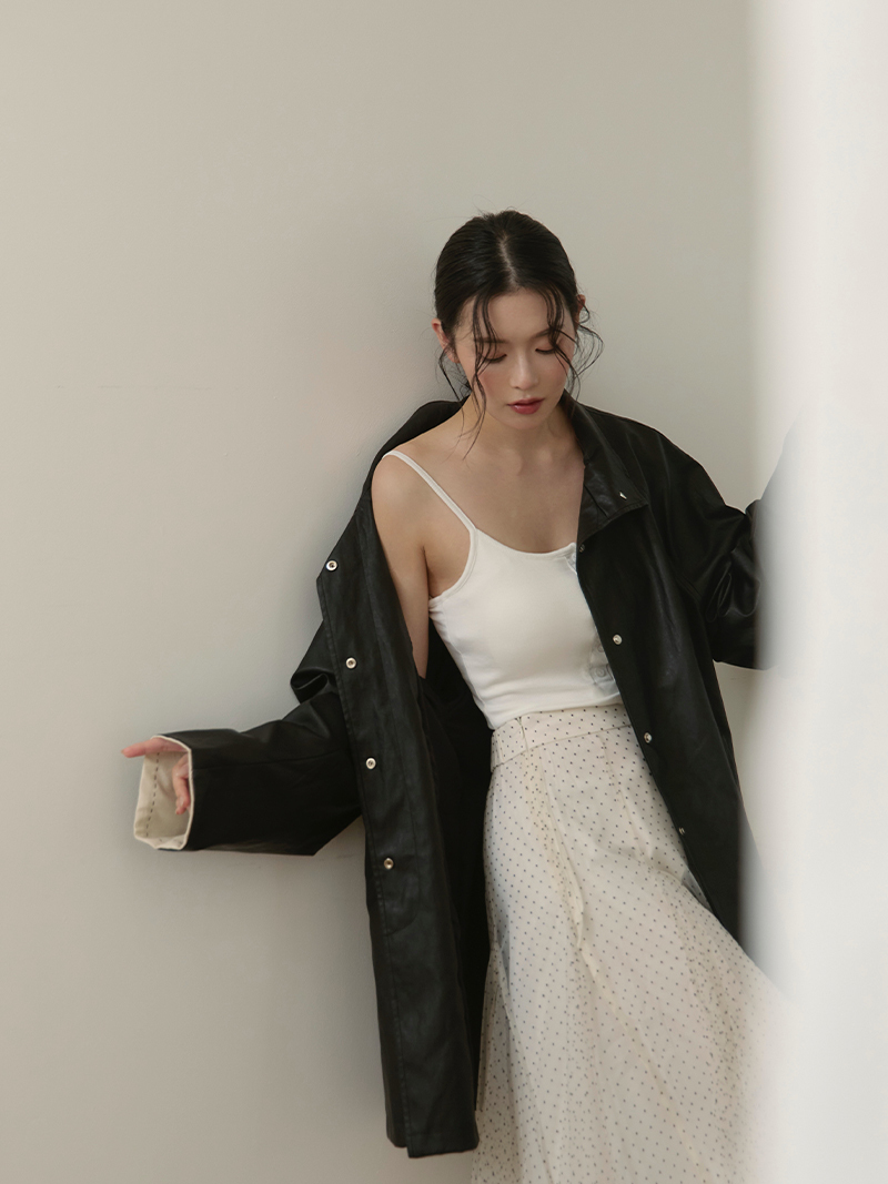 IB934-英倫風袖口撞色皮衣外