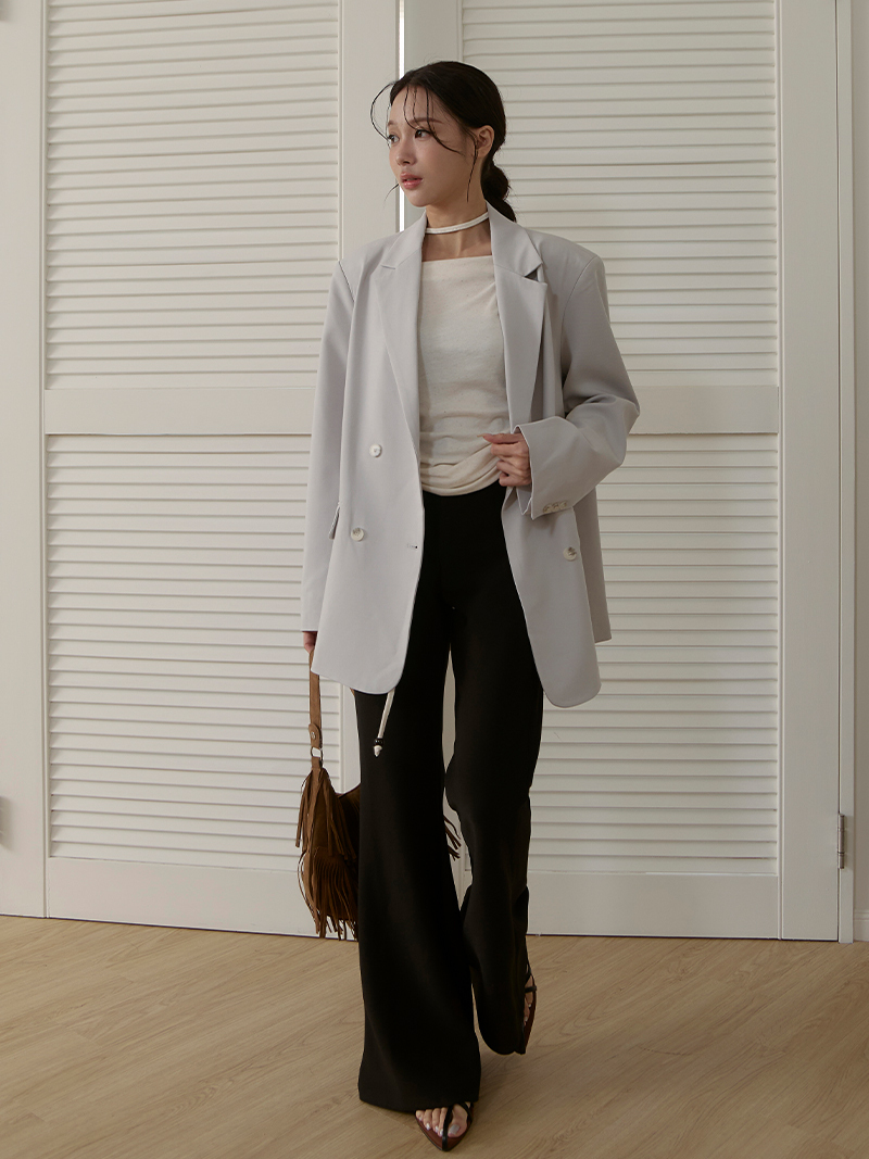 B1643-單釦修身喇叭褲