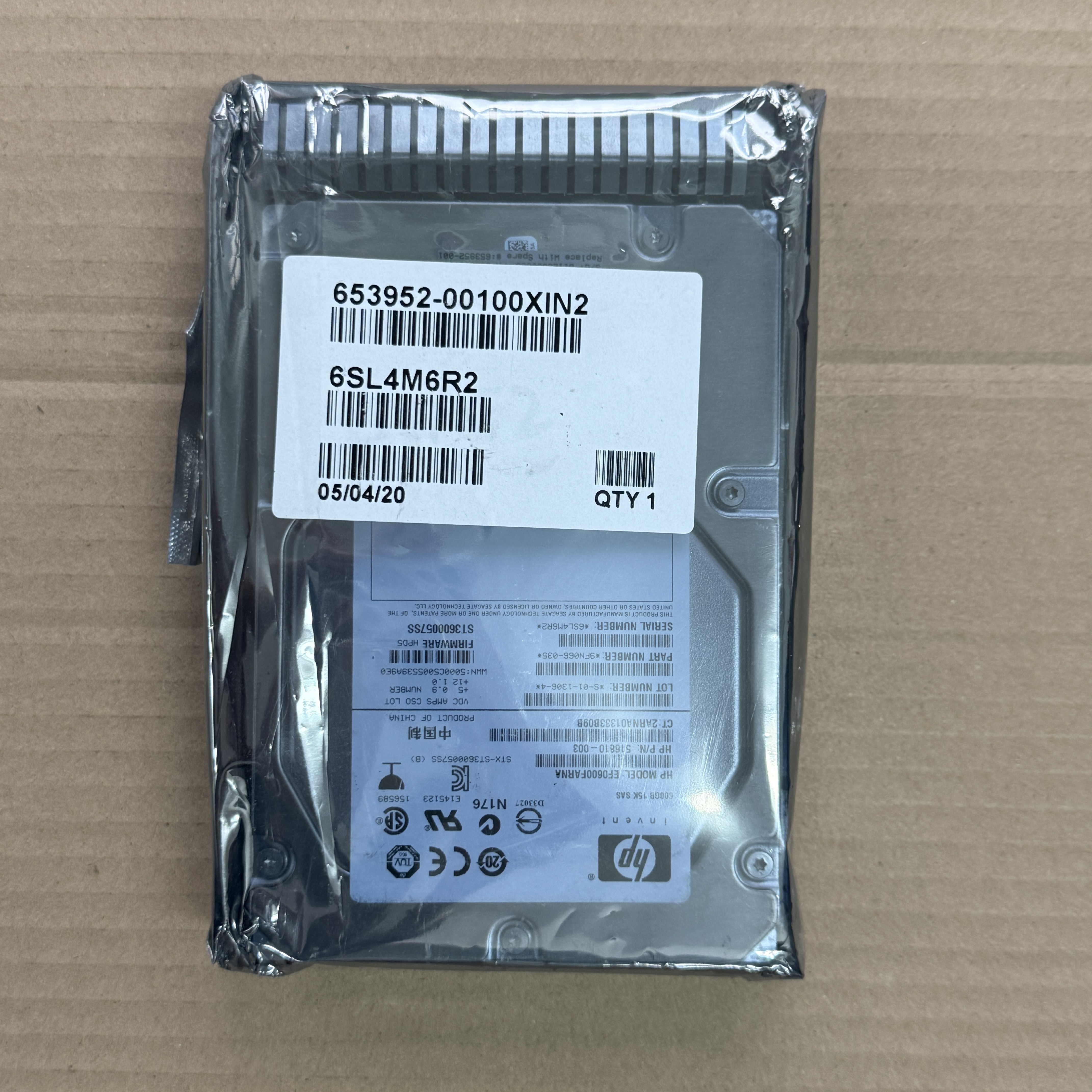 653952-001 CPQ 600GB 6G SAS 15K 3.5IN SC ENT HDD (翻新)