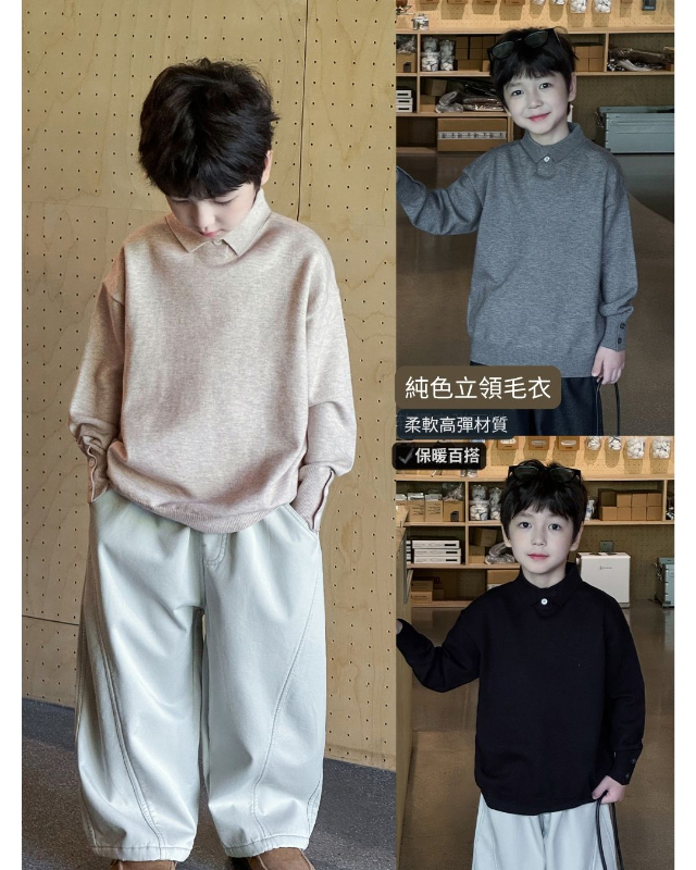 純色立領針織毛衣(90)