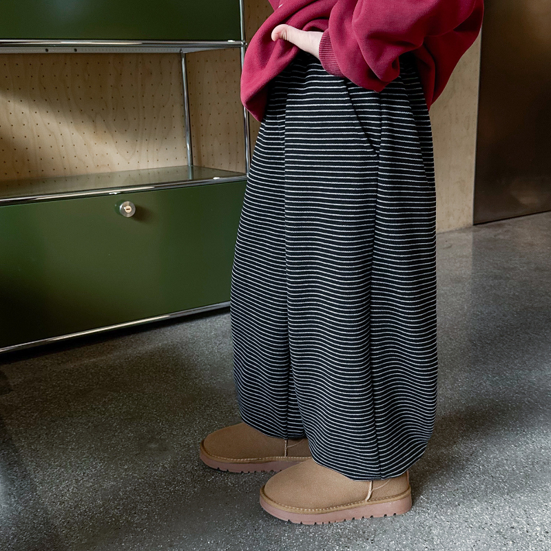 條紋加絨束口褲(90)