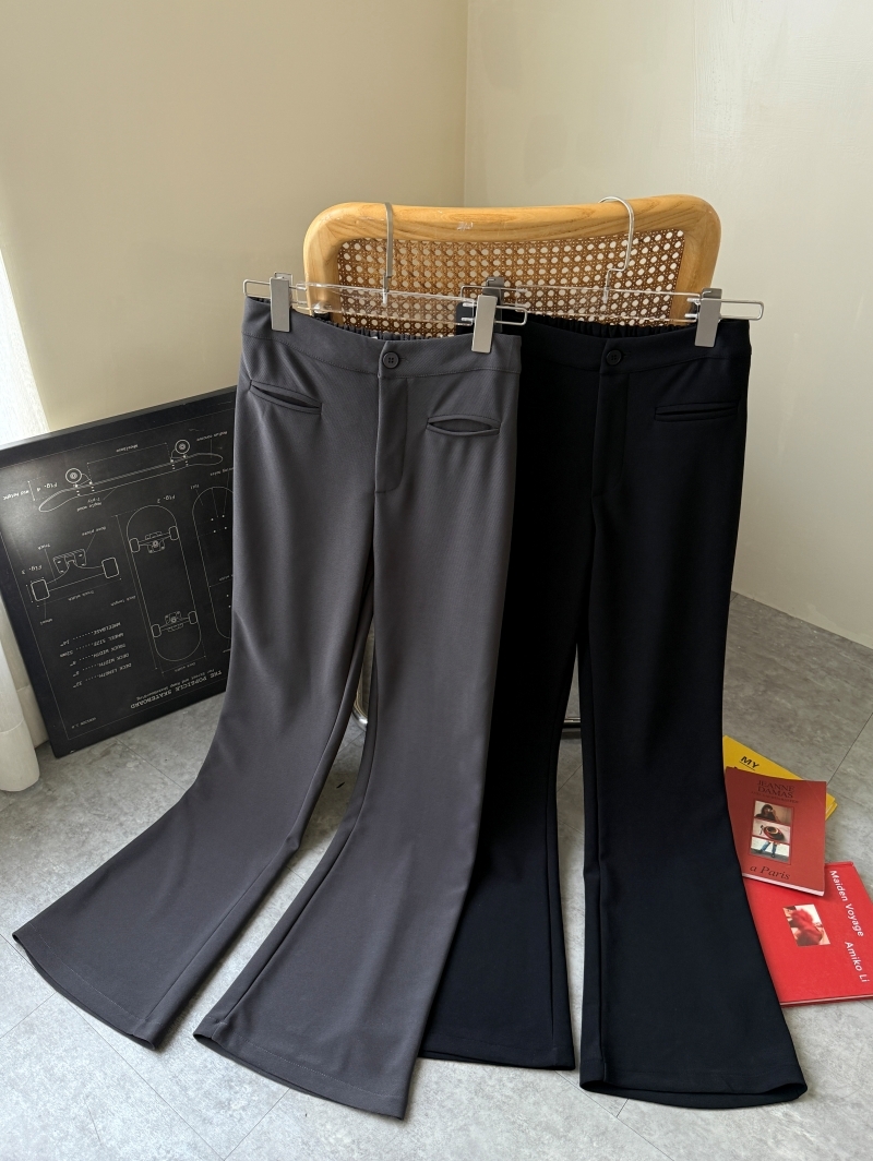 B1644-雙口袋裝飾後鬆緊喇叭褲