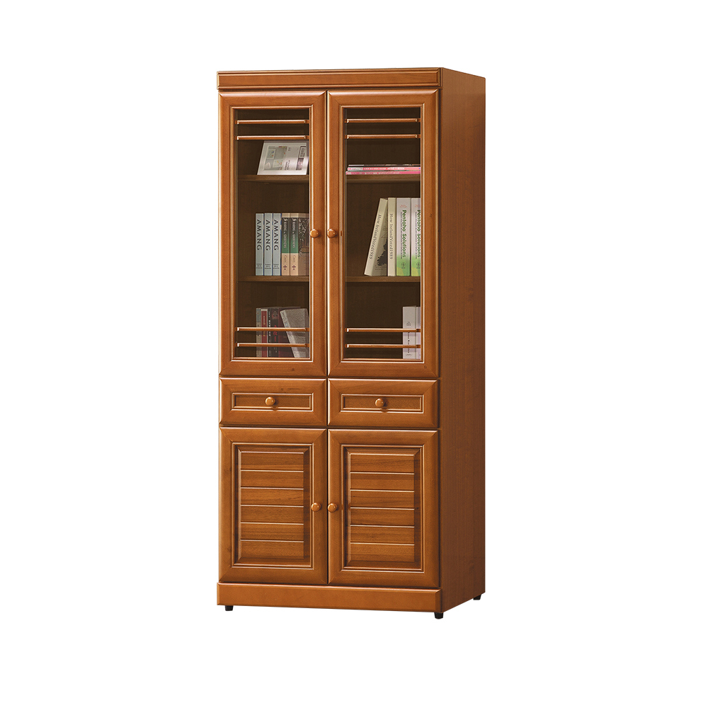 柏蒂家居-溫士頓2.7尺四門二抽書櫃/收納置物櫃/展示櫃