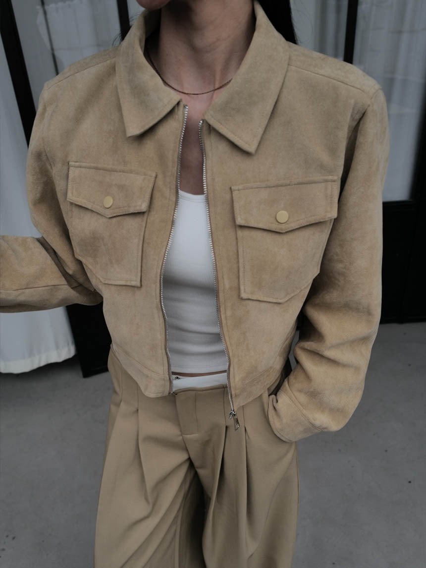 雙口袋短版麂皮外套*2色