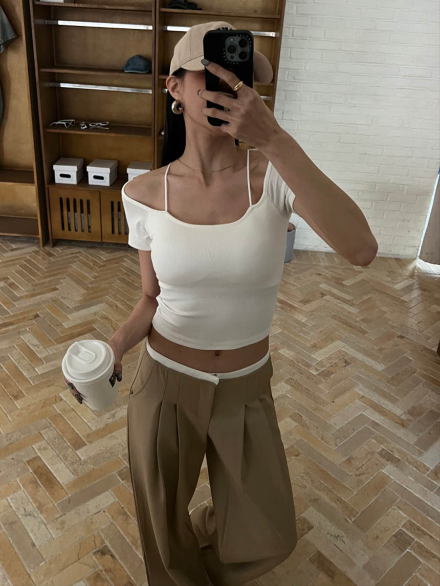 吊帶胸墊一字肩短T*4色