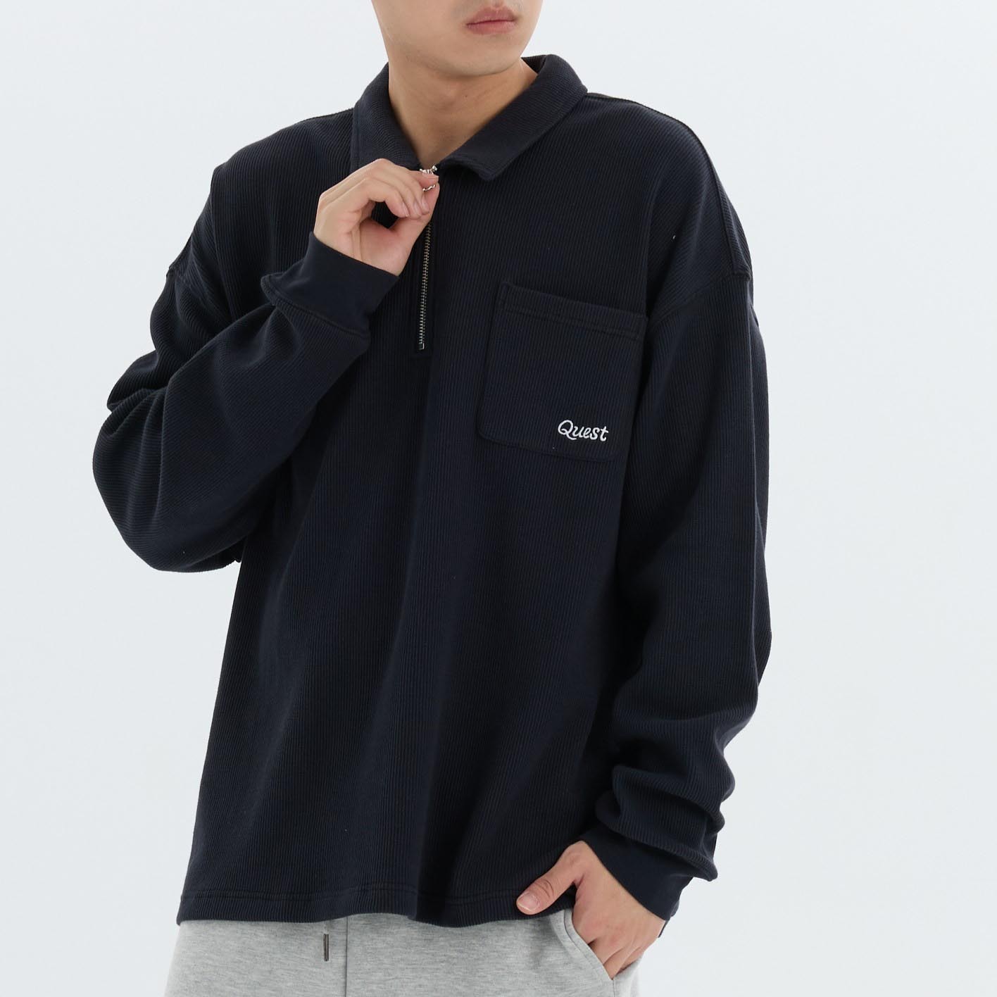 【車庫服飾】QUEST WAFFLE ZIP POLO SHIRT