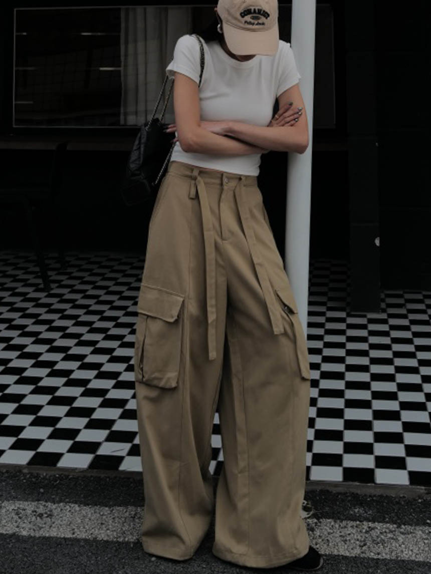 厚磅春系綁帶工裝寬褲*4色