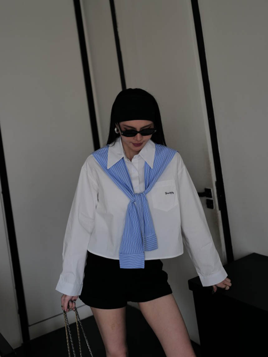 條紋披肩短版襯衫*2色