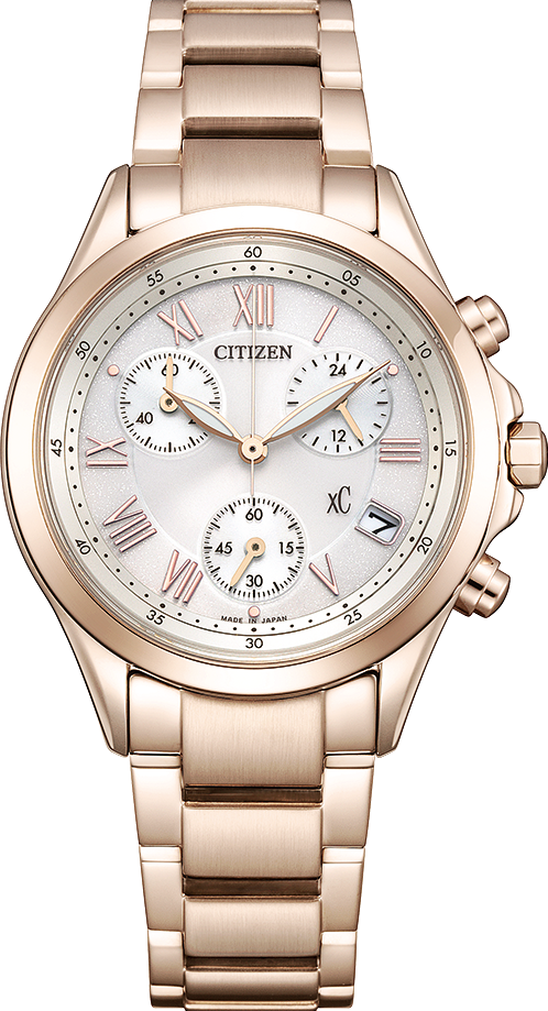 萬年鐘錶 - Citizen 星辰錶  XC   櫻花粉玫瑰金三眼計時光動能女錶 FB1405-58A 錶徑32.5M