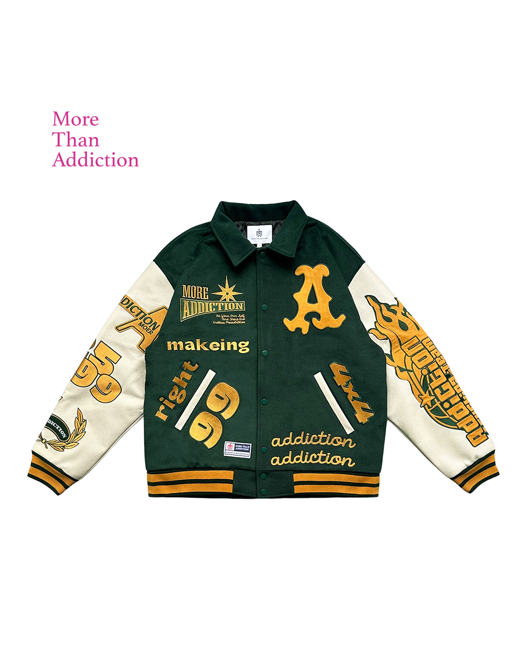 MTA ADDICT WAFFLE ZIP – HOODIE 黑色 綠色 翻領 毛呢 Leave 棒球夾克 外套【M25AWBJ01】