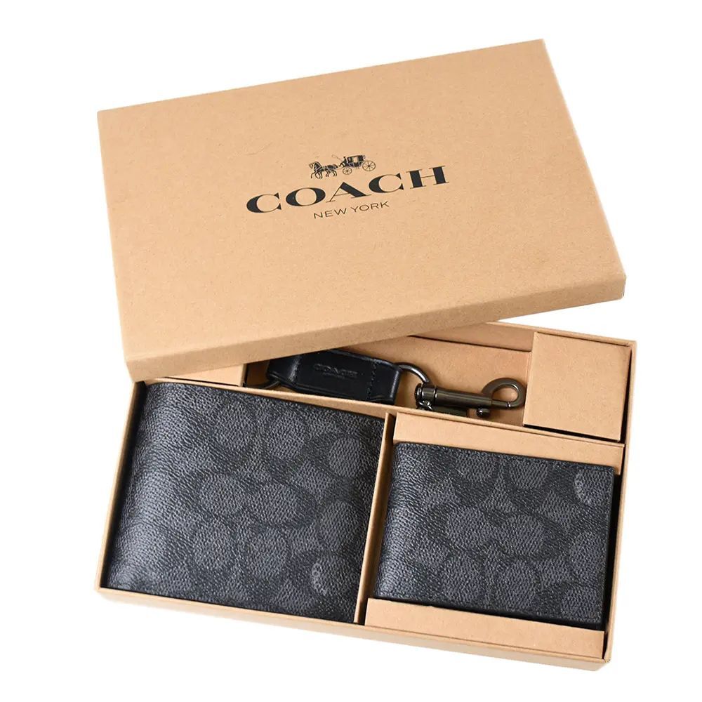 Coach💖男士皮夾三件組禮盒🎁銀包➕卡片套➕鎖匙扣