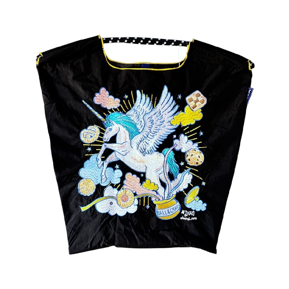 Ball＆Chain 刺繡環保購物袋 M號 - 黑 (31301701)