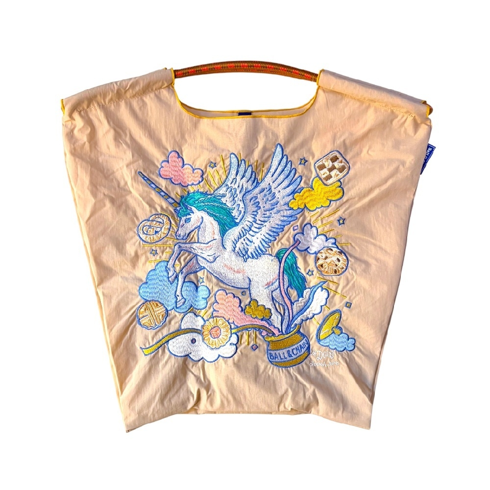 Ball＆Chain 刺繡環保購物袋 M號 - 卡其 (31301721)