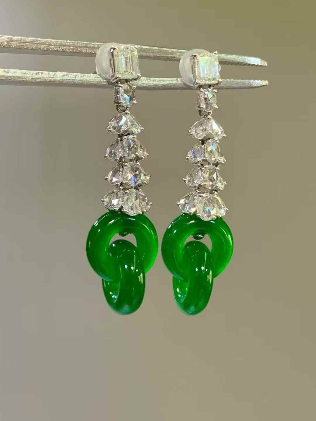 翡翠玉環耳墜一對,天然翡翠A玉, 緬甸玉, Jade, Jadeite