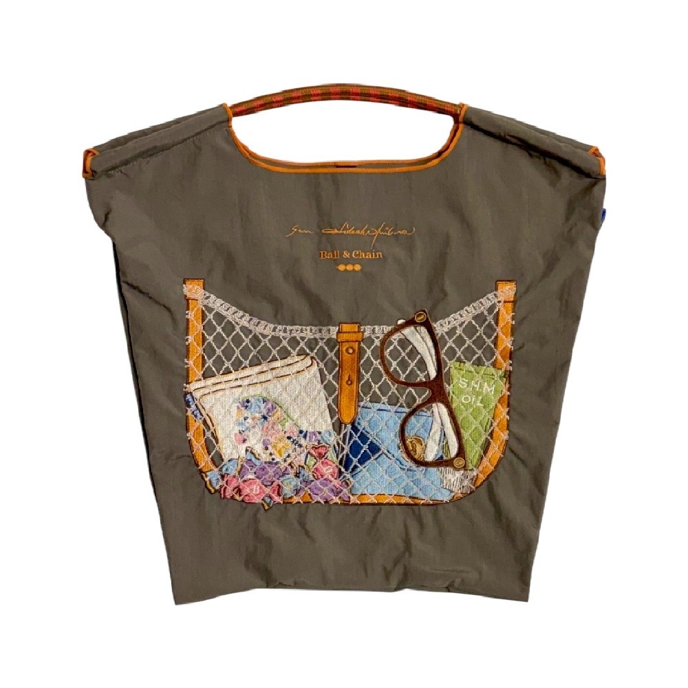 Ball＆Chain 刺繡環保購物袋 M號 - 灰 (33300685)