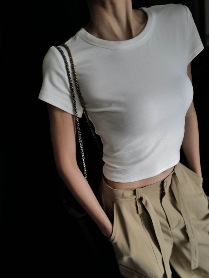 毛料素面短版T*4色