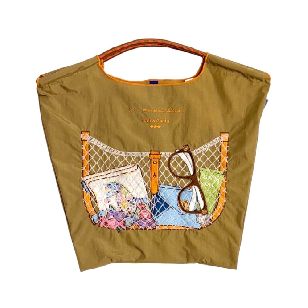 Ball＆Chain 刺繡環保購物袋 M號 - 卡其 (33300603)