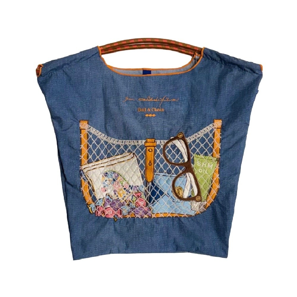 Ball＆Chain 刺繡環保購物袋 M號 - 丹寧藍 (33300677)