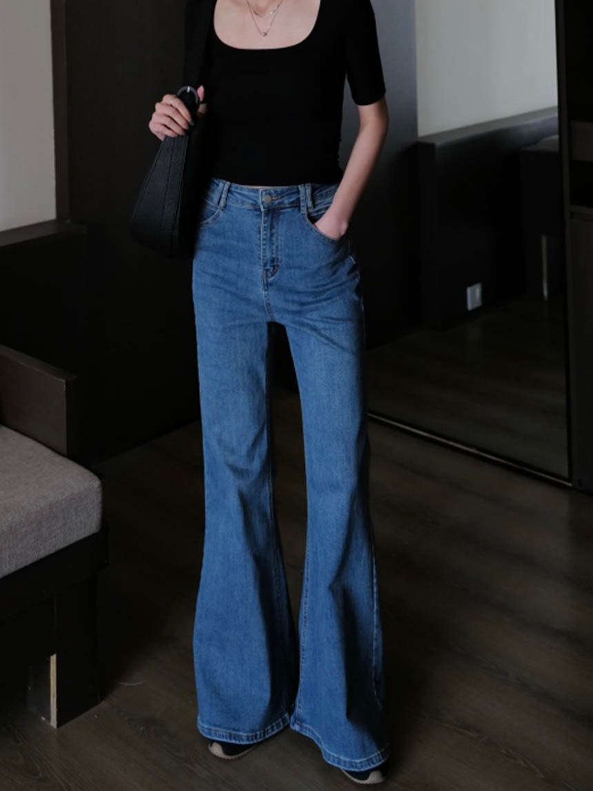 牛仔彈力喇叭褲*2色